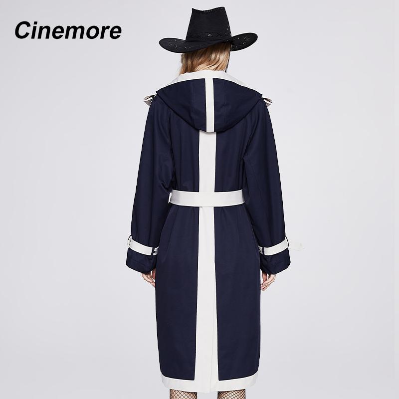 Cinemore Nová Větrovka Dlouhá Klasická Módní dámský kabát s kapucí podzim 2022 Ležérní Splicing Jaro Podzim trenčkot 92205-1