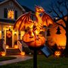 Seasonal Spooky Table Decoration Dragon Solar Garden Light, Halloween Night Resin Gothic Pumpkin Unique Gift for Lovers Statue, Medieval Fantasy