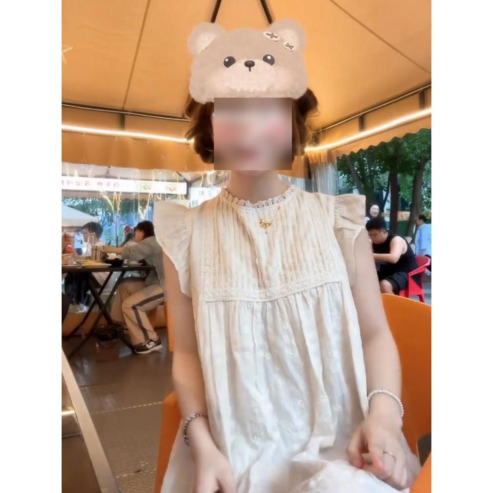 Platycodon embroidered small flying sleeve dress women's summer temperament thin niche doll skirt