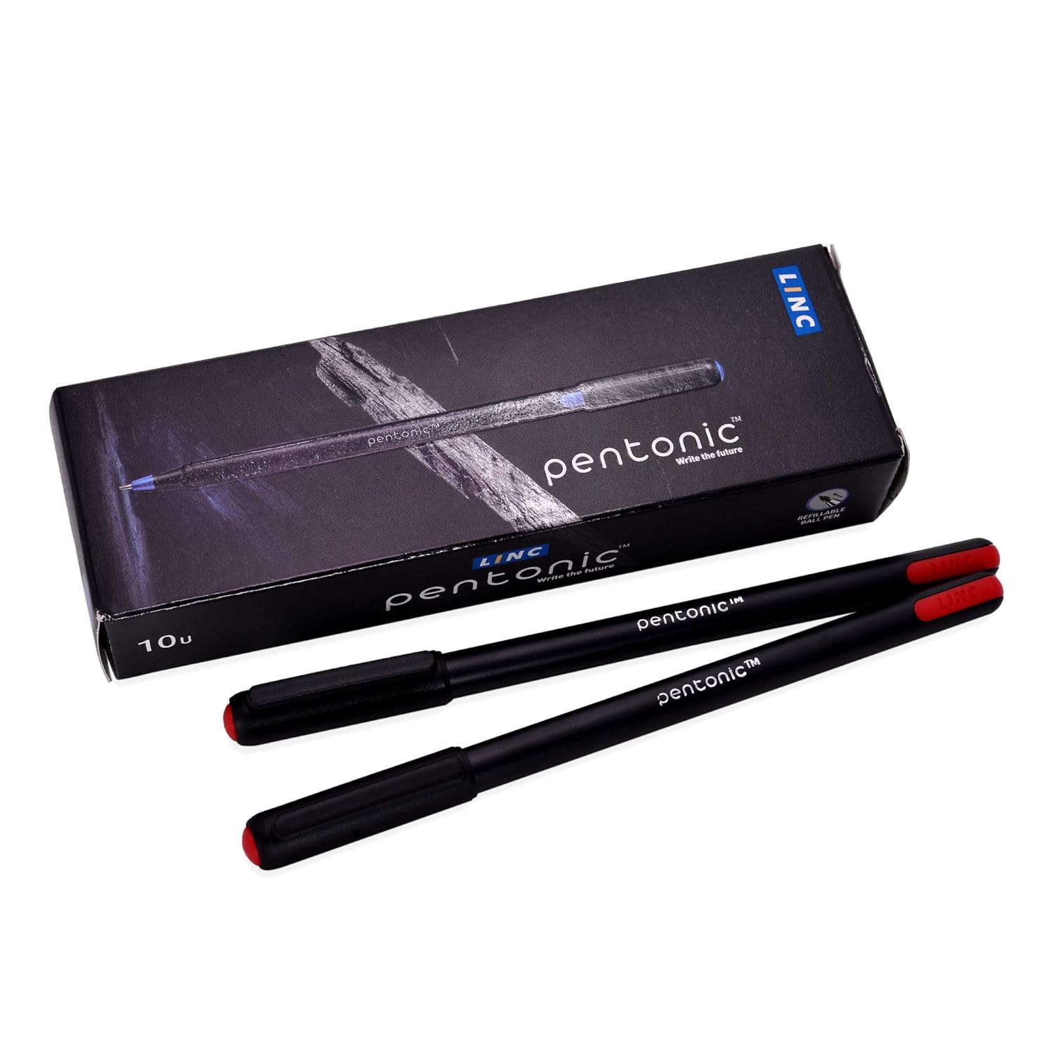 

Pentonic Ball Point 10 Pens x 2 Packs | 0.7 mm Red Ink | Black Body for Office, Home & School