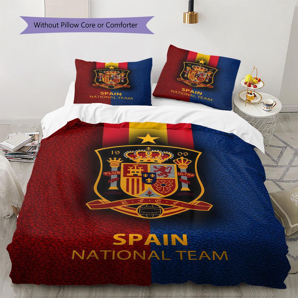 Spain National Football Logo Pattern Bedding Home Decoration Birthday Gift (1 * Duvet Cover + 2 * Pillowcase, Without Core),fan Merchandise.