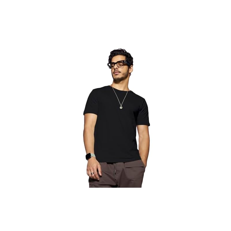 Bewakoof Men' Solid Regular Fit Half Sleeve Round Neck Cotton TShirt