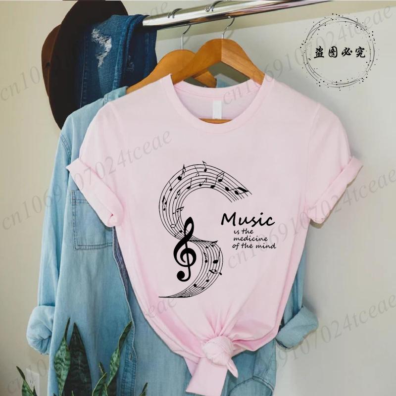 Sommer Mode Marke Damen T-Shirt Kleidung Musiknote Aufdruck T-Shirt Kleidung Y2k Streetwear T-Shirt Musiknote Liebhaber T-Shirt Tops