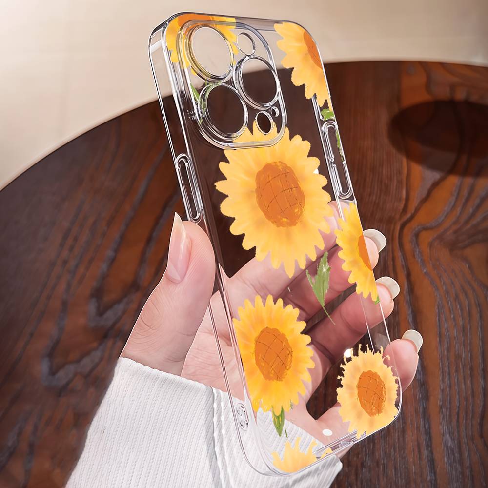 

Beautiful Flower Sunflower Transparent Soft TPU Case For IPhone 17 16 15 14 13 12 11 Pro Max Plus Mini Protector iPhone 15