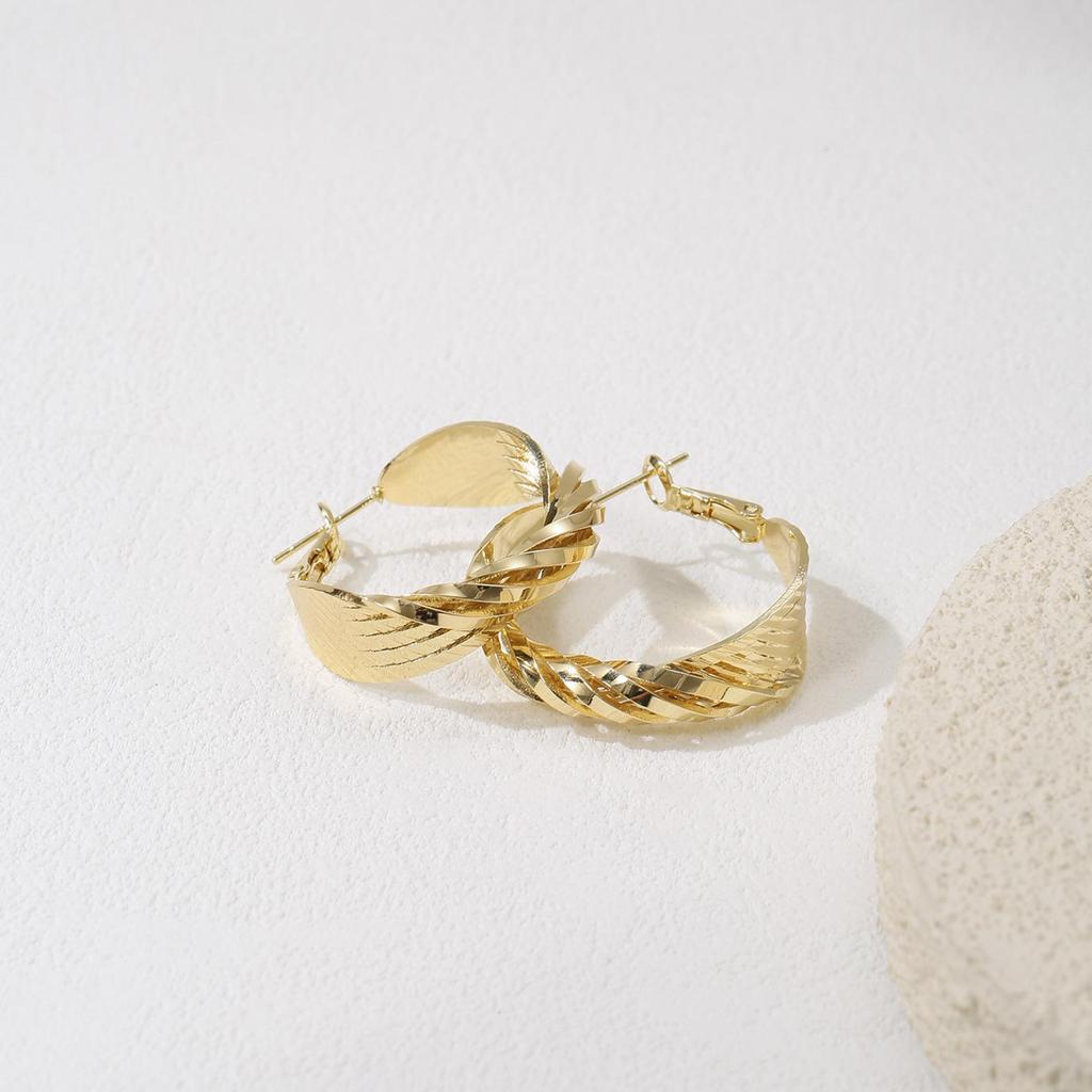 LNCHRAN Copper Engraved Twisted Hoop Earrings - Gold Snap Women's Jewelry.