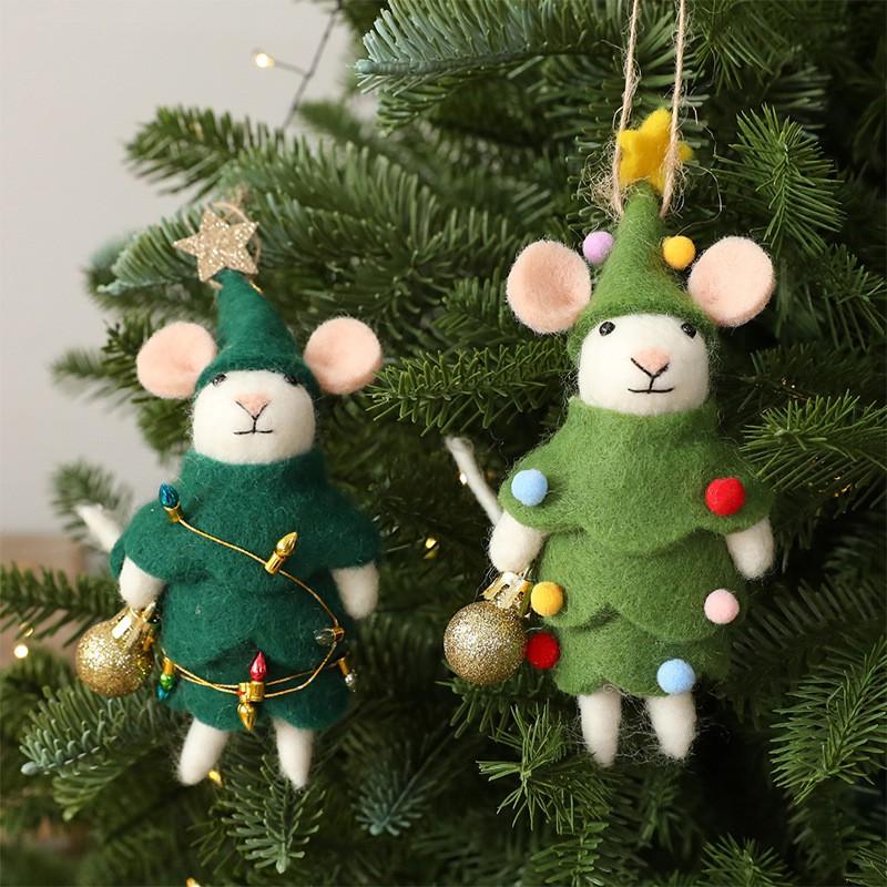 Felt Mouse Ornament Christmas Tree Decoration Handmade Wool Hanging Decor Cartoon Style Festive Holiday Accessory