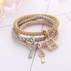3pcs Alloy 3 Color Set Stretchy Popcorn Bracelet, Crystal 3 Pcs Key Lock Bracelet Jewelry