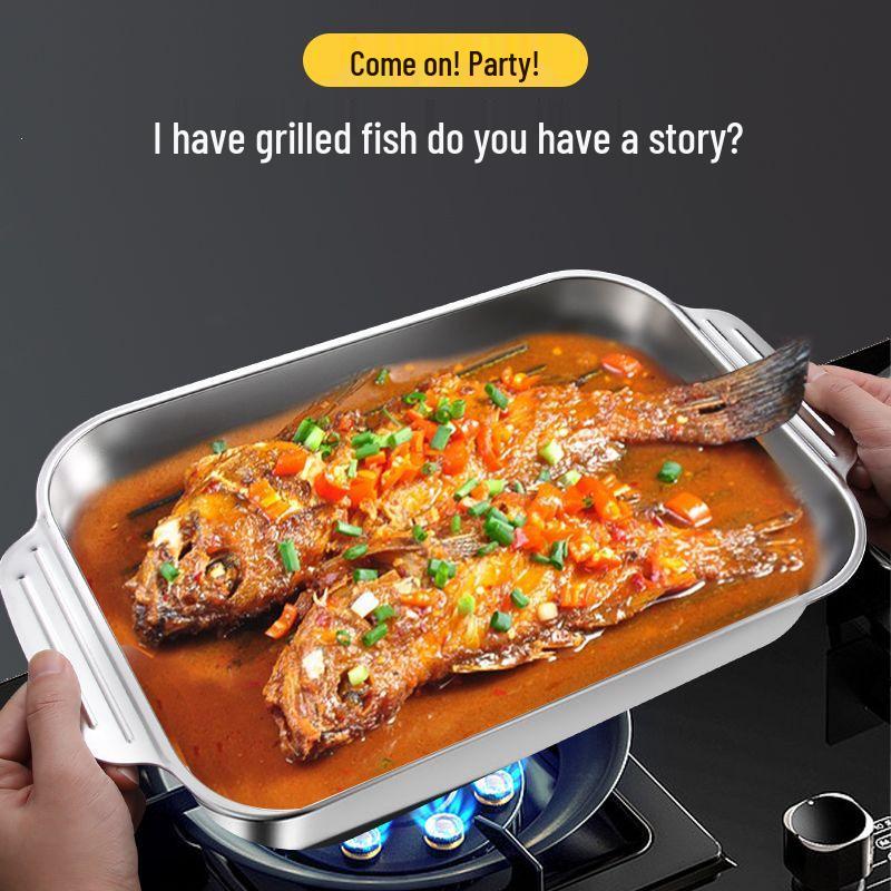 201 Stainless Steel Grilled Fish, Steaming, Baking, and Barbecue Pan for Portable Stoves and Induction Cookers