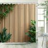 Cortină de duș pentru grădină tropicală - Gard de bambus, Foliș verde luxuriant, Poliester, Decor senin pentru baie, Ambiantă naturală