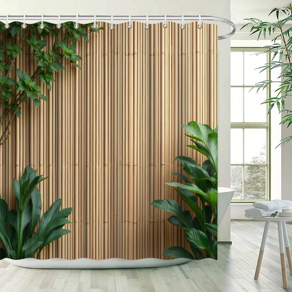 Cortină de duș pentru grădină tropicală - Gard de bambus, Foliș verde luxuriant, Poliester, Decor senin pentru baie, Ambiantă naturală