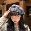 Retro Kontrastfarbene Karomuster-Baretts für Damen Japanisch Personalisierte Vielseitige Gesichtsbetonende Kleine Literarische Malerhüte