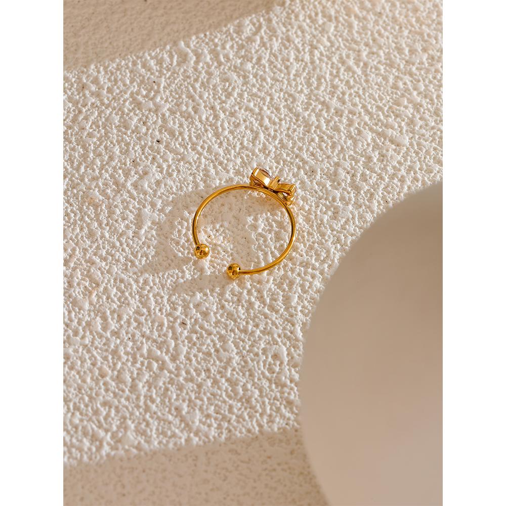 Eetit Delicate Shiny Cubic Zirconia Bowknot Bow Open Finger Ring 2024 Stainless Steel Sweet Daily Trendy Jewelry Accessories