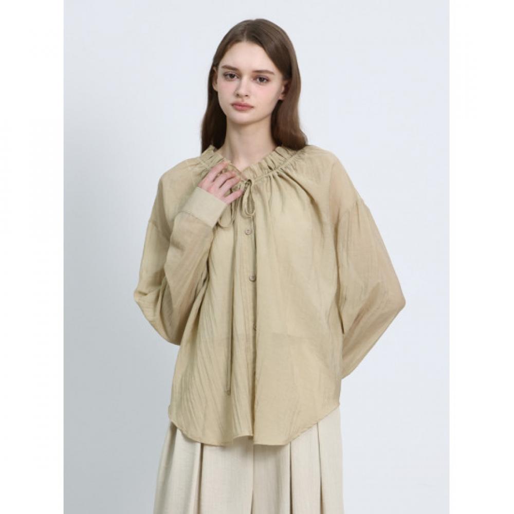 Ozoc Ruffle String Neck Long Sleeve Blouse