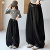 Autumn 2026 Girls' Wide-Leg Pants for Kids - Korean Style Loose Fit with Crooked Knife Design