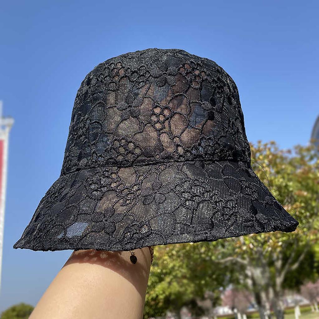 Sweet Lace Floral Bucket Hat for Women Summer Hollow Thin Wide Brim Sun Visors Foldable Basin Cap Female Outdoor Panama Hat