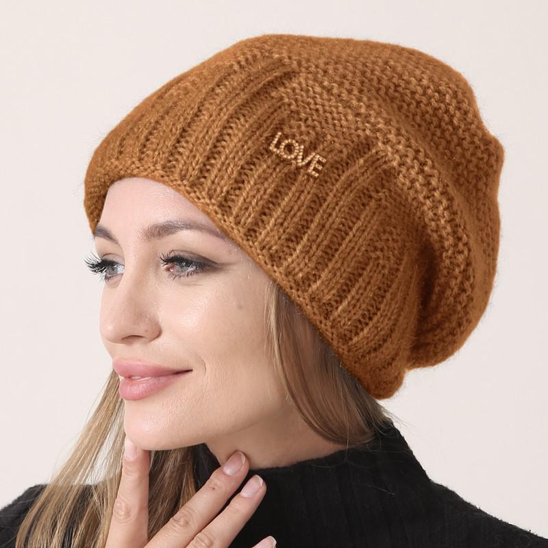 ზამთრის ქუდები ქალებისთვის თბილი სქელი ლობიო გოგონები გარე თავსაბურავი ნაქსოვი თავის ქალა ელასტიური ახალი ზოლიანი ალმასის ქალის ჩვეულებრივი ქუდები