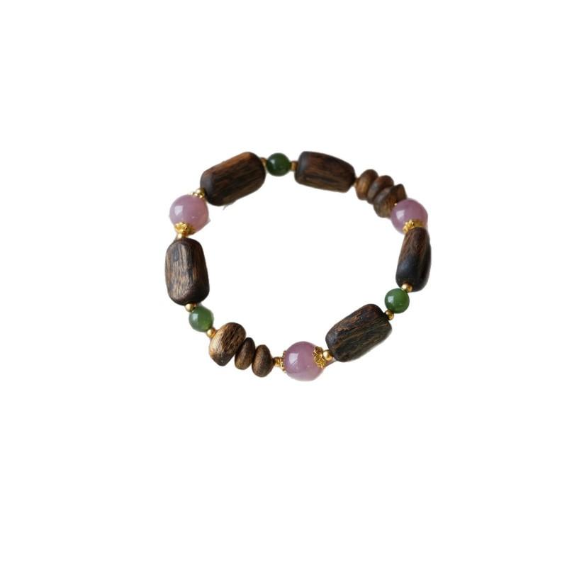 Natural Agarwood Pink Crystal Beaded Bracelet Women Fashion Jewelry Gift