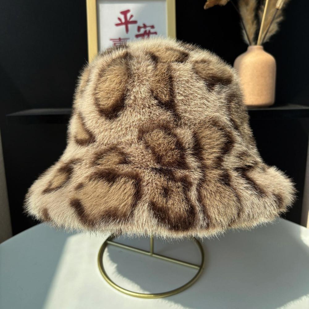 Retro Leopard Print Fisherman's Hat Leopard Print Autumn Winter Warm Hat  for Daily Wear