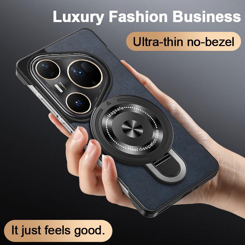 Huawei Pura 80 Ultra 70 Pro + Wireless Charging Shockproof Case For Magsafe Frameless Leather Texture Magnetic Holder Cover