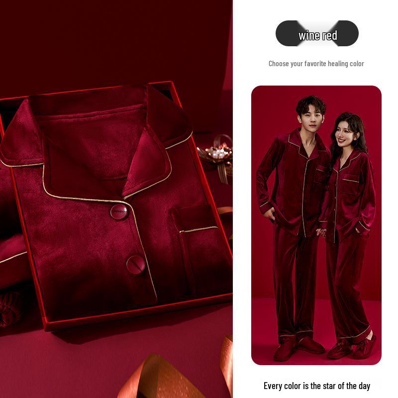 

Бордовая флисовая пижама из двух частей для пар Fly Together - Свадебная праздничная, очень теплая зимняя домашняя одежда. 2XL Women + 5XL Men