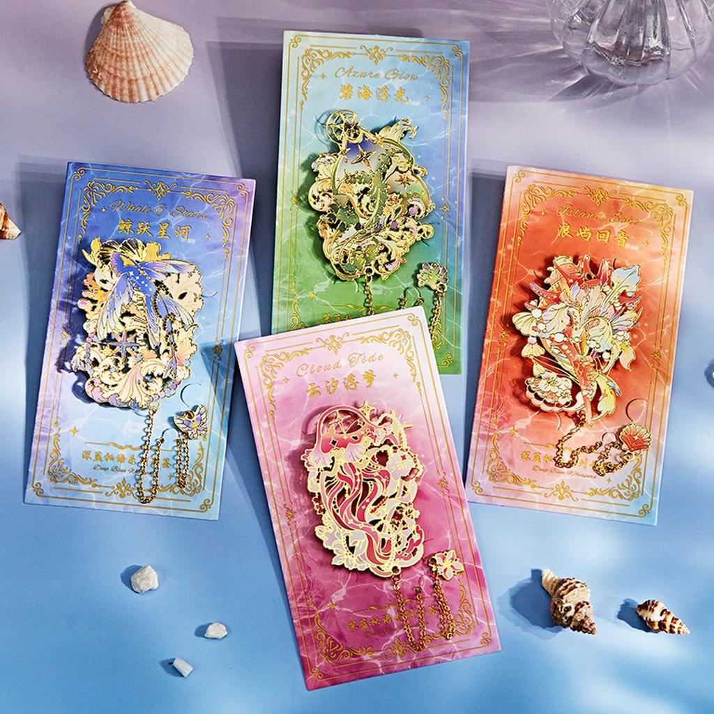 2026 Metal Bookmark Reading Marker Chinese Art Gift Hollow Relief Tassel Pendant Ocean Theme Student prizes and gifts