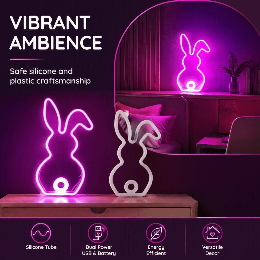 USB Battery Powered Bunny Neon Sign Bicolor LED Bunny Night Light Easter Bunny Sign For Club