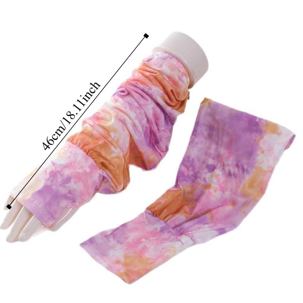 Tie Dyeing Long Ice Silk Sleeves Ethnic Style Cycling Gloves Breathable Sunscreen Arm Covers  Women