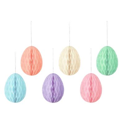 6 Pcs Easter Egg Paper Ornaments 3D Colorful Honeycomb Easter Egg Ball Ornament for Kindergarden Shoping Mall Classroom Tree Decoration