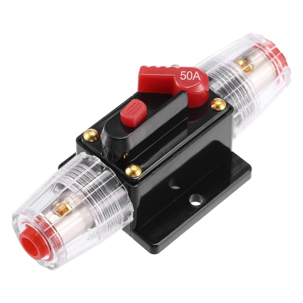 uxcell Car Circuit Breaker with Manual Reset Inline Fuse Holder Protection DC - 48V 50A Black Red 1 Set