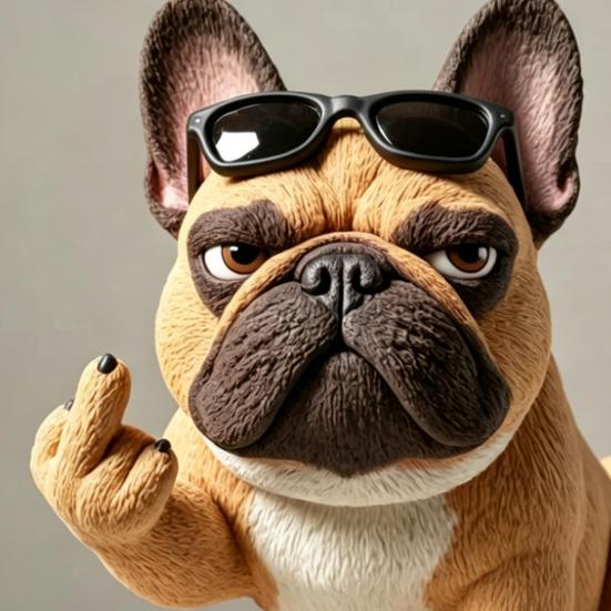 Funny Middle Finger Bulldog Statue Resin Cute Animal Figurine for Desktop Office Car Decor Gag Gifts for Dog Lovers