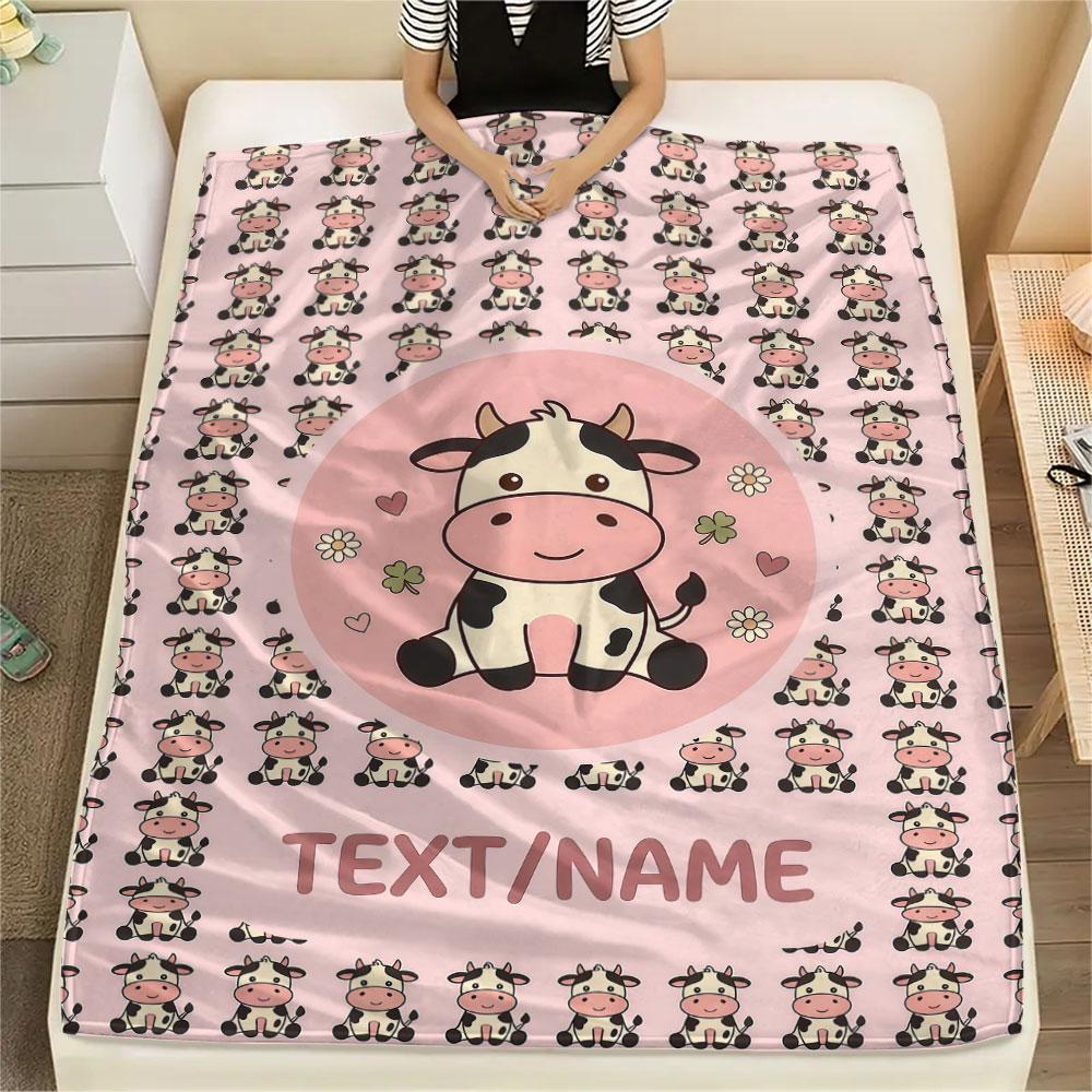 Custom Name,Kawaii Animal Pattern Art Printed Flannel Blanket, soft throw for bedroom sofa, washable,fan merchandise, great gift.chl