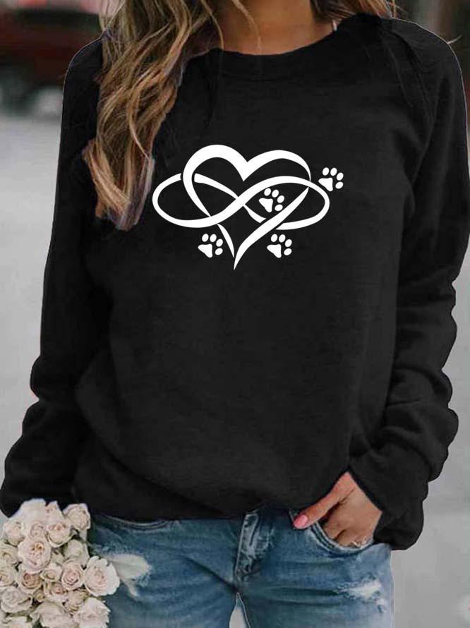 Heart Print Round Neck Women's Hoodie