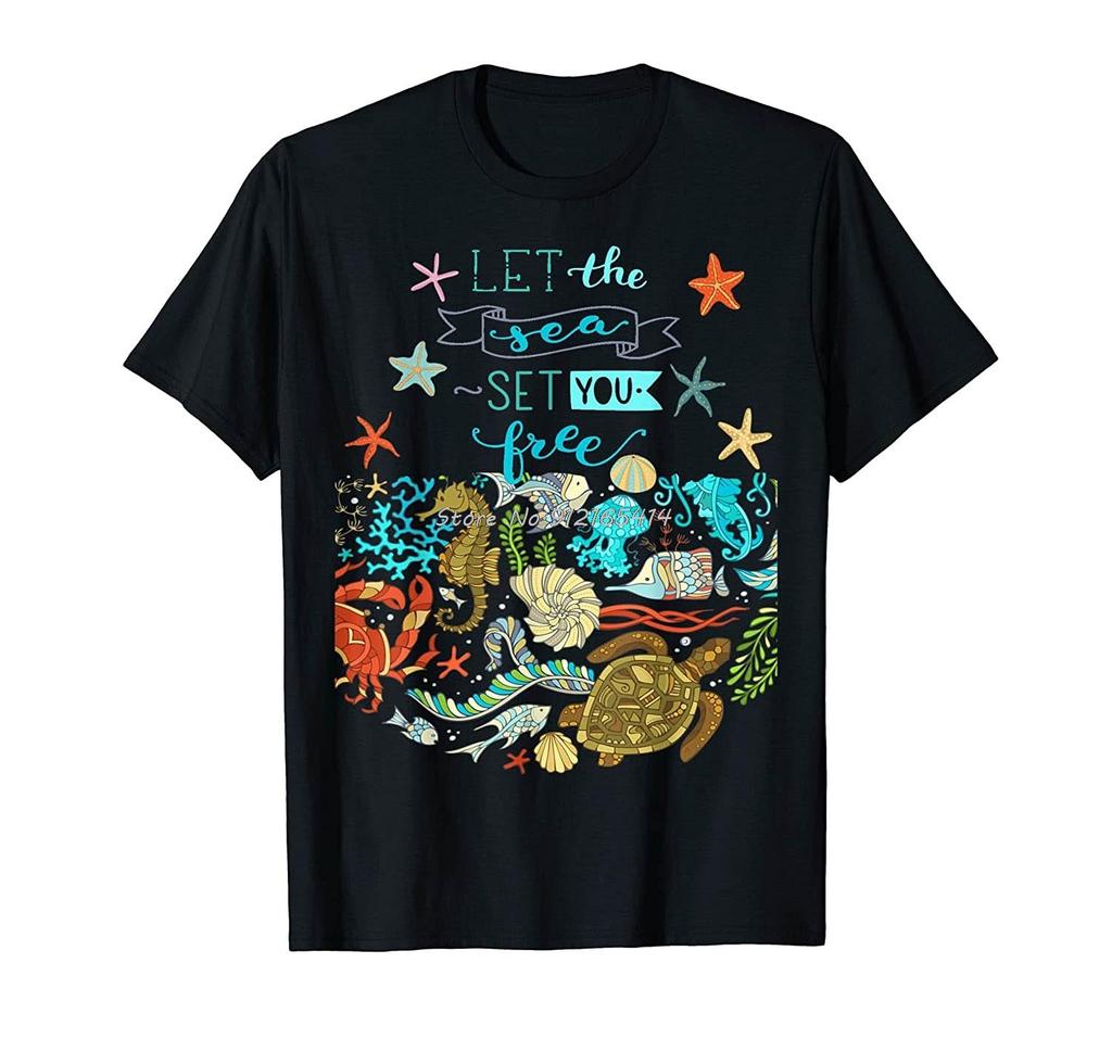 Let The Sea Set You Free Marine Creatures Under Sea Ocean Tshirt Tees Unisex Cottno T Shirt Streetwear