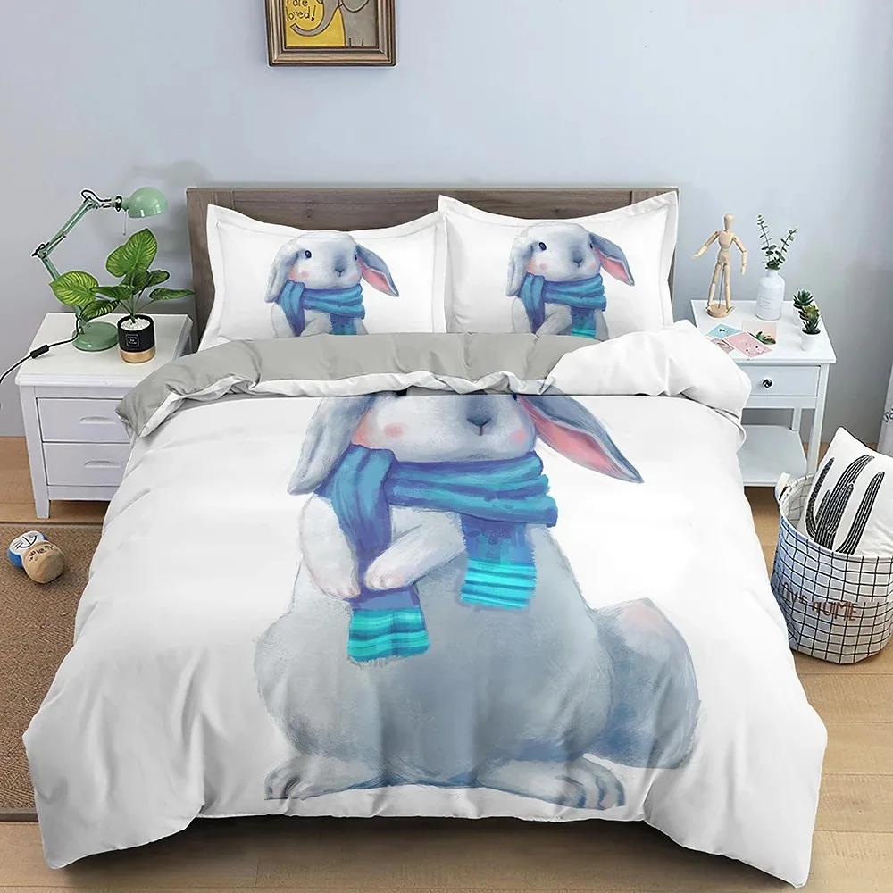 Cartoon Rabbit Duvet Cover Set Cute Bunny Bedding Set for Children Girsl Women Gifts Quilt Cover Comforter Cover with Pillowcase