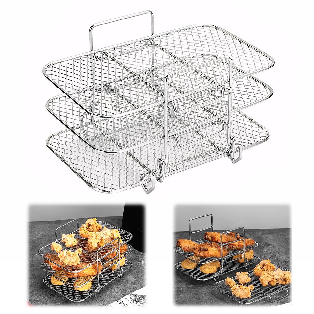 Air Fryer Rack Grilling Rack Stainless Steel 3 Layers Mesh Grill Basket Stackable Multifunctional Air Fryer Accessories