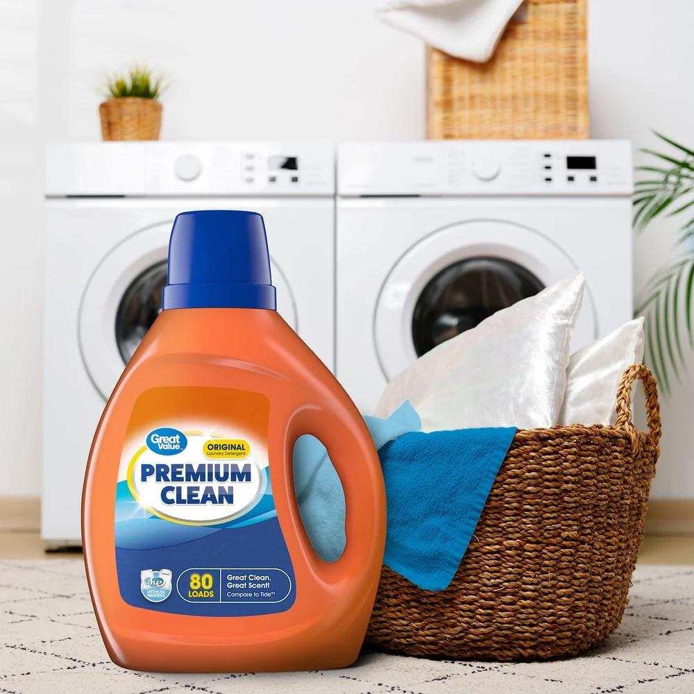 Premium Clean Laundry Detergent Enzyme Power Stain Remover Odor Eliminator 80 Loads Original Liquid Wash Deep Clean Family Size
