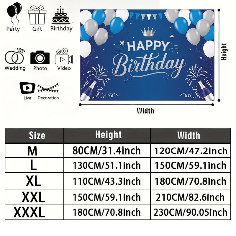 Party Backdrop Happy Birthday Birthday Fireworks Blue Photo Booth Background Front Door Decor