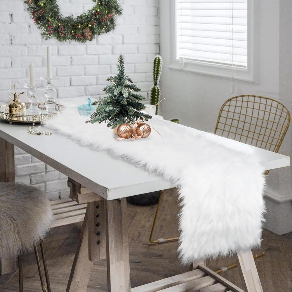 Soft Shaggy Faux Fur Table Runner 183x37cm Christmas Table Runner Cabinet