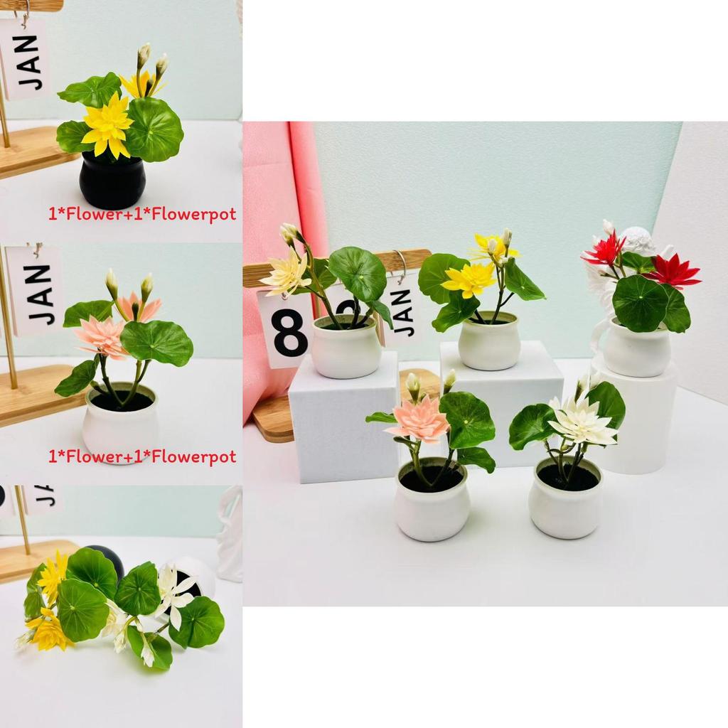 Faux Green Lotus Potted Plant With Durable Plastic And Silk Fabric For Indoor Garden