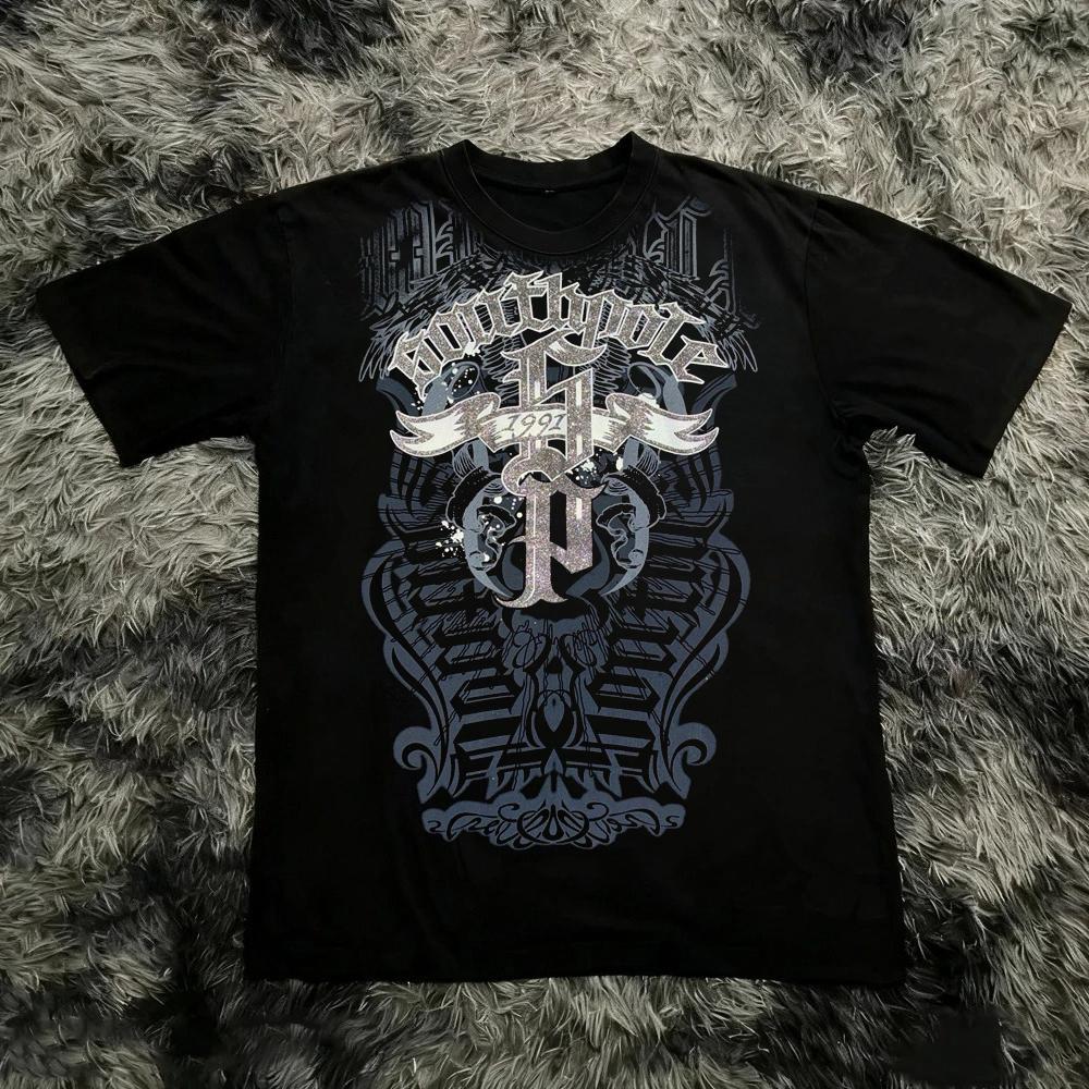 Klassisches Y2K Gothic Stil T-Shirt Druck Oversize T-Shirt High Street Shirts Gothic Rundhals Baumwoll Tops Neues Herren Damen T-Shirt