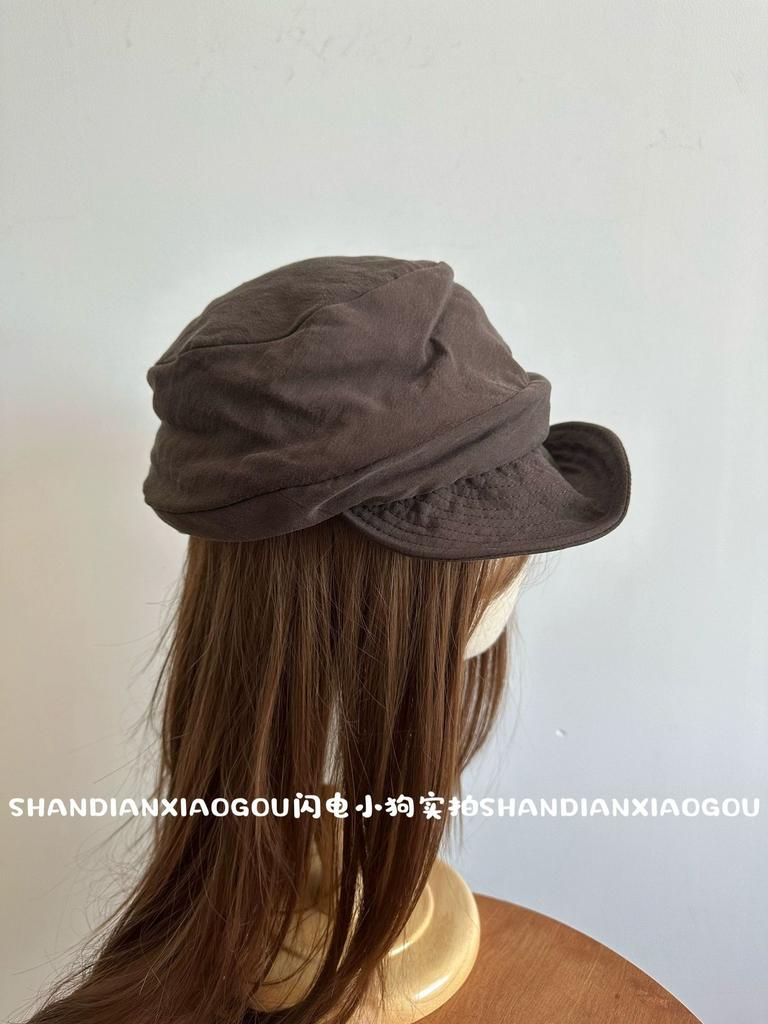 Lyocell material, Yamamoto style solid color stacked beret, literary and versatile face-showing small casual painter hat