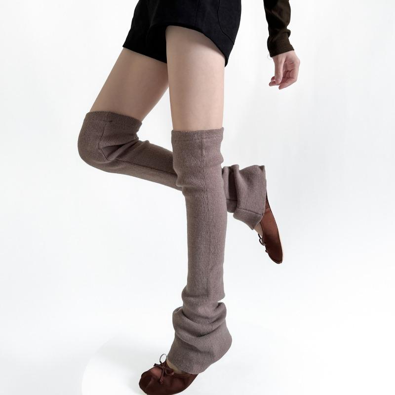 Flared High Tube Socks Harajuku Leg Warmers Knitted Slimming Women Leg Covers, Solid Color Thigh High Socks