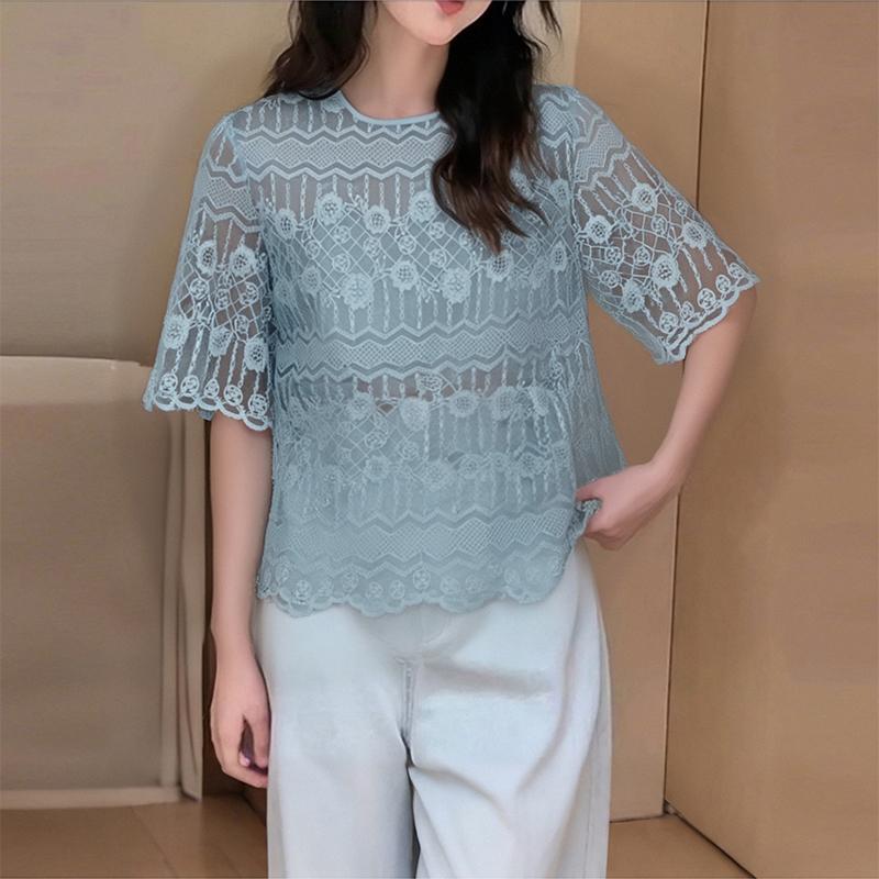 

ZANZEA Женская элегантная вышивка сетка летняя повседневная блузка с коротким рукавом 4XL