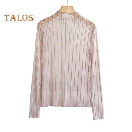 

Женские солнцезащитные топы с высоким воротником и длинным рукавом, сетчатые топы с кружевными линиями, блузка с текстурой, повседневная одежда розовый