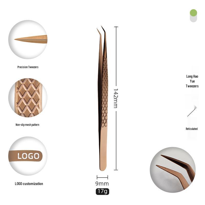 Golden Feather Stainless Steel Eyelash Tweezers for Grafting and Extensions