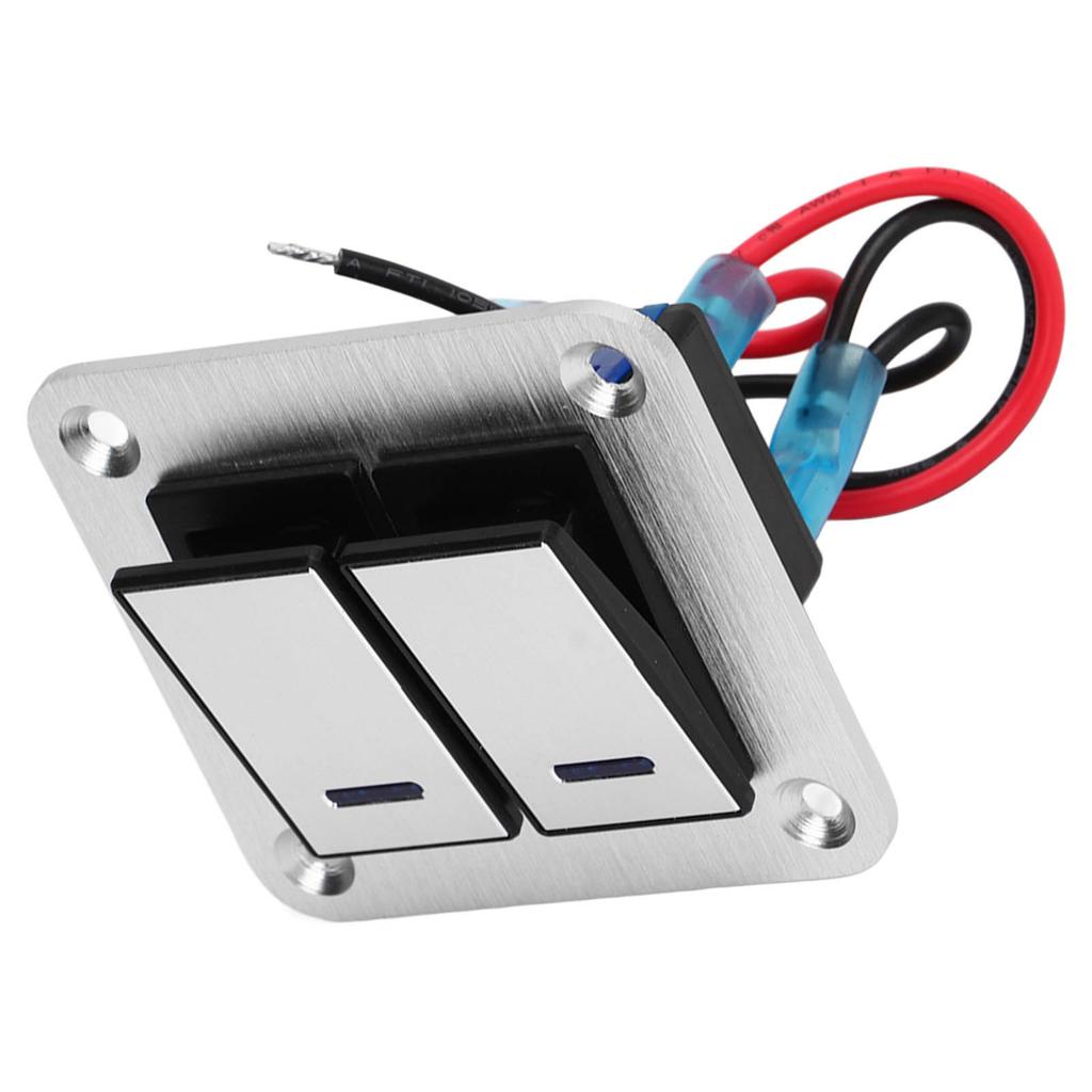 2 Gang Rocker Switch Panel Blue LED 12V 24V Waterproof Aluminum Alloy Brushed Process ON OFF Switch 