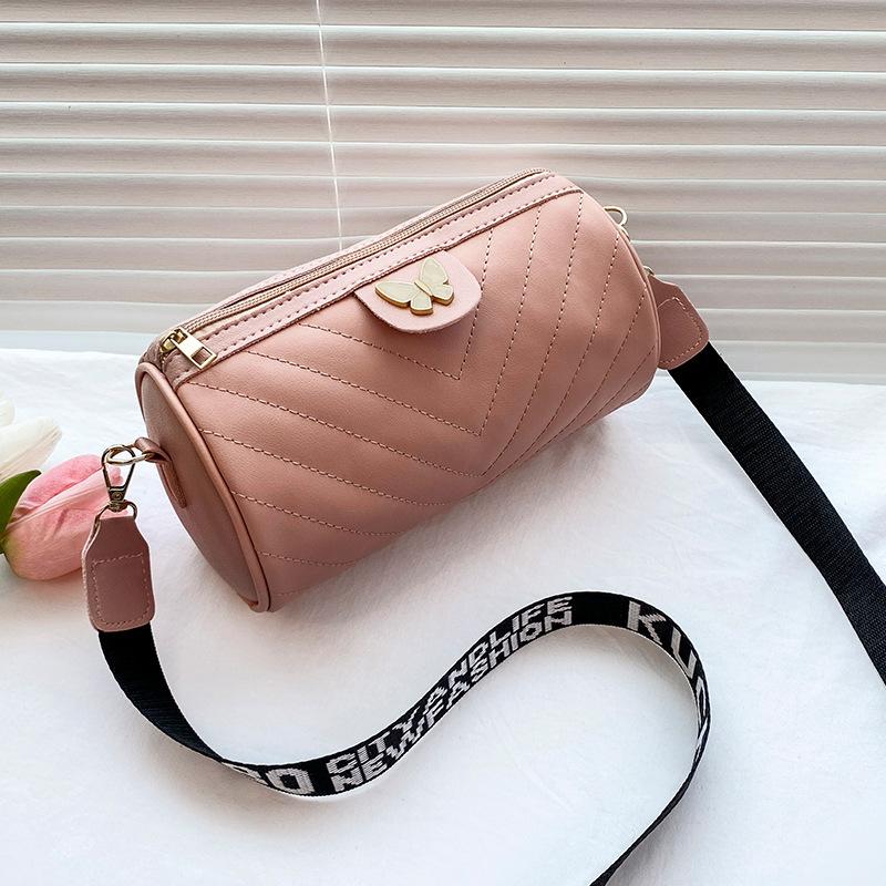 Cylinder women's bag spring and summer new v-pattern shoulder bag crossbody letter broadband pillow bag one piece hair