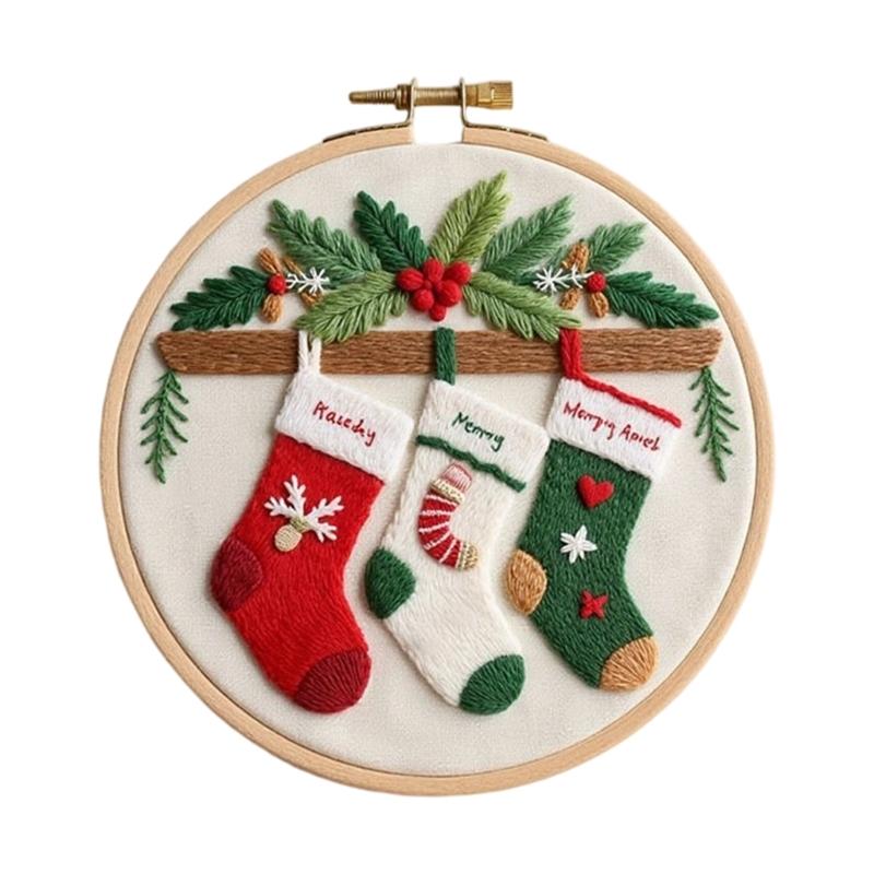 Christmas Themed Embroidery Set with Embroidery Hoop Cloth Thread Needle Instructions for Beginner Handmade Art Craft top sale