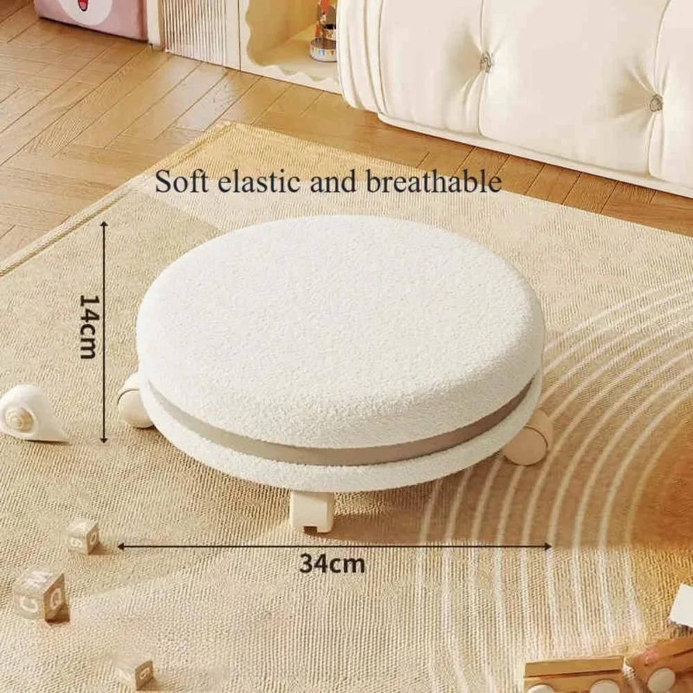 Backrest Low Stool Can Rotate Freely Home Chair Can Move Chair Silent Sliding Stool Cream Style Children's Light Luxury Chair