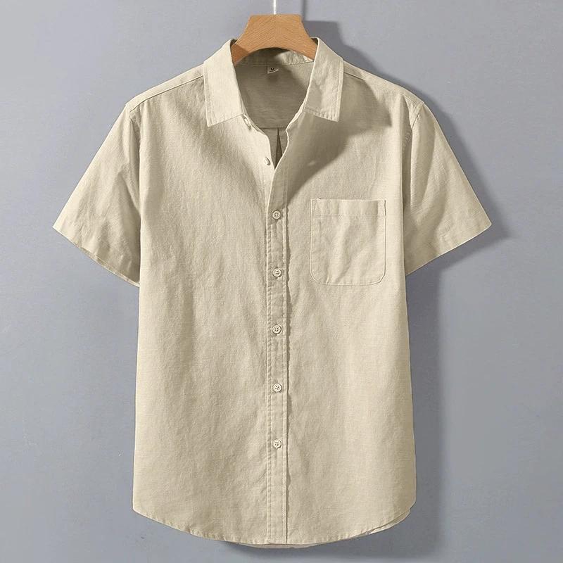 

Summer Men s Short Sleeved Shirt Solid Color Stand Up Collar Oversized Tshirt Breathable Loose Youth Basic Cotton Pocket Top M хаки